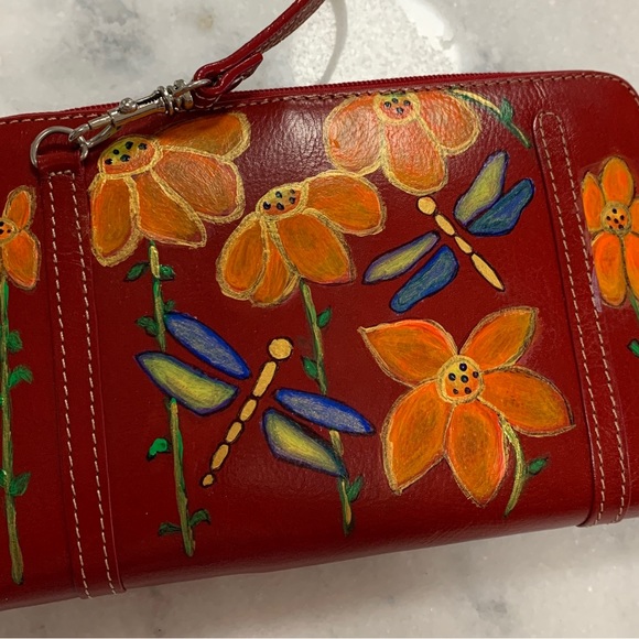 NWT Hand Painted Leather Bag. 7” X 4.5” - Picture 3 of 7